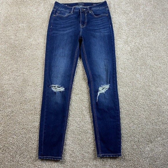 Vigoss Womens Ace Skinny Jeans 27x27 Dark Wash Distressed Stretch Denim - Picture 1 of 9